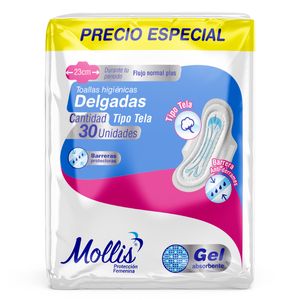 Toallas Higiénicas Mollis Delgadas x 30 unds