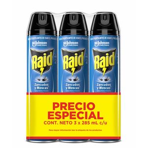 Insecticida Raid Elimina Voladores 3 unds x 285 ml c/u