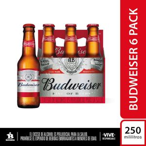 Cerveza Budweiser Botella 6 unds x 250 ml c/u