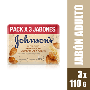 Jabón de Tocador Johnson's Almendras y Avena 3 unds x 110 g c/u