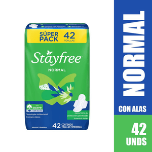 Toallas Higiénicas Stayfree con Alas Jumbo x 42 unds