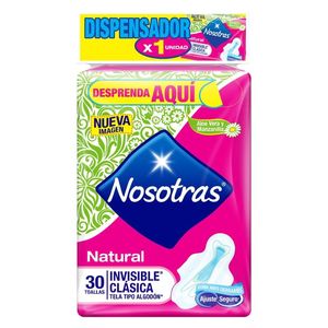 Toallas Higienicas Nosotras Natural Invisible Clasica x 30 unds