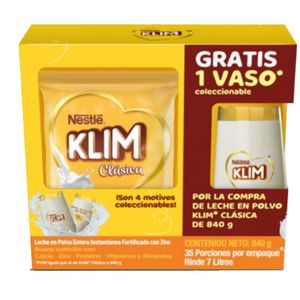 Leche en Polvo Klim Clásica x 840 g gratis Vaso