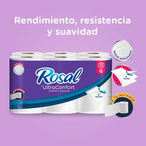 Papel Higiénico Rosal Plus G Ultraconfort Triple Hojas x 12 unds