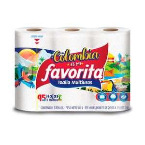 Toallas de Cocina Favorita 3 unds x 45 hojas c/u