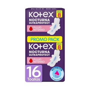 Toallas Higiénicas Kotex Nocturna x 8 unds + Toallas Nocturnas x 8 unds