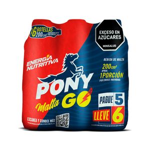 Bebida Pony Malta 5 unds x 200 ml c/u pague 5 lleve 6