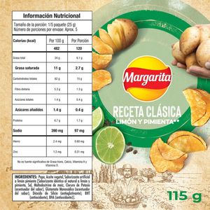 Papas Margarita Receta Clásica Limón Pimienta x 115 g